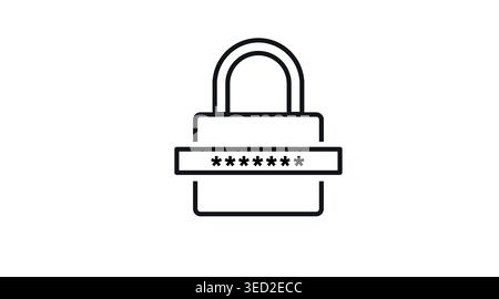 Password security and login icon: secure padlock with dots asterisks symbol, minimalist black line art vector Stock Vector