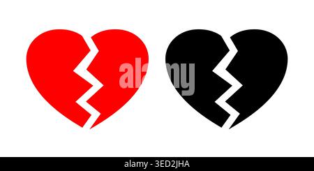 Broken heart icon. Break hearts. Broken to two pieces. Emotional symbol of divorce. Emoji heartbreak. Breakup couple. Concept separation regret. heart Stock Vector