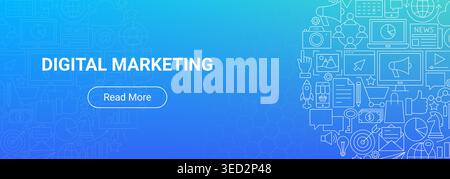 Digital Marketing Line Website Banner Stock Vector