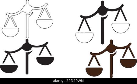 Balance Scale Icon Collection, Justice Equality and Comparison Symbol Set Stock Vector