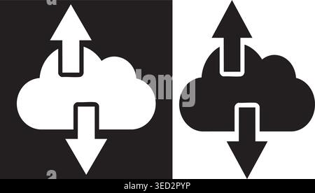 Cloud Upload Download Icon Set, Data Transfer and Cloud Computing Symbol Stock Vector