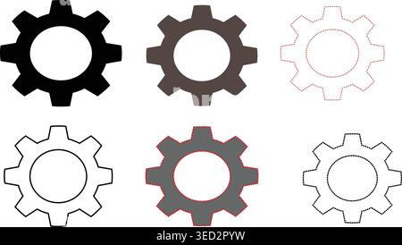 Settings Gear Icon Collection, Configuration Cogwheel Symbols for Apps and Systems Stock Vector