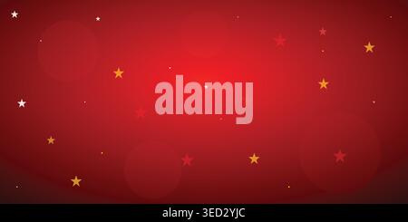 Luxury red abstract background with glowing gold stars and bokeh light effects. Festive backdrop for Christmas and award ceremony celebrations. Stock Vector