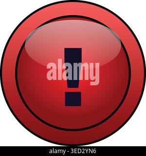 3D glossy red exclamation mark icon in a white circle isolated on white background. Professional warning symbol for security alerts and error notices. Stock Vector