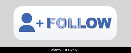Modern blue Follow button icon with person silhouette and plus sign. Professional social media user interface element for profile subscription. Stock Vector