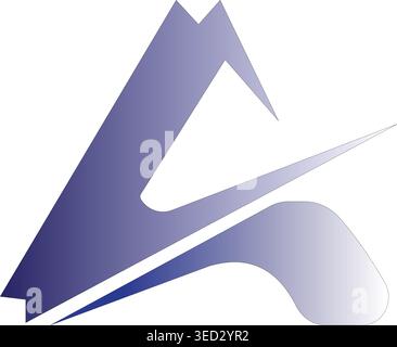 Modern blue gradient letter A logo design with abstract swoosh and mountain style, minimalist monogram symbol isolated on white background Stock Vector
