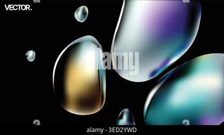 Iridescent Glossy Liquid Droplets Futuristic Abstract 3D Background for Digital Design Stock Vector