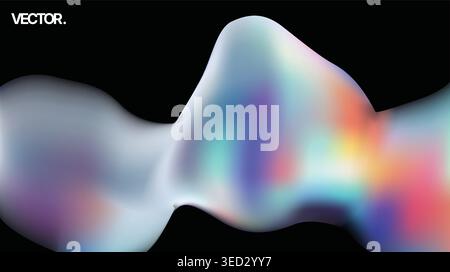 Iridescent Wave Gradient on Black Colorful Abstract Background for Digital Design Stock Vector
