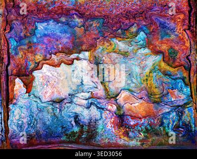 Abstract colorful stone texture with swirling rock patterns and vibrant flowing lines. Stock Photo