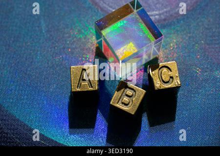 Metal Text Cubes. The word ABC consists of metal cubes with letters Stock Photo