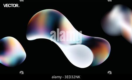 Iridescent Fluid Abstract Vector Colorful Neon Liquid Shapes on Black Background Stock Vector