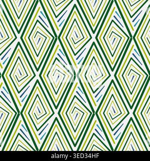 Seamless geometric pattern of spirally lines. Stilized ethnic ornament in forest colors. Green spirals on gray background Stock Vector