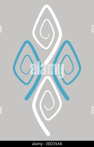 Ethnic spirals ornament illustration. Simple diamond teal and white spirals curl on gray background. Geometry design element Stock Vector