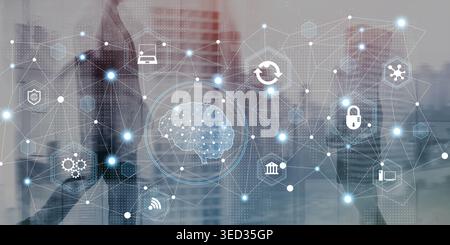 Digital Transformation Strategy with AI Powered Cybersecurity Infrastructure. Stock Photo