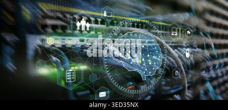 AI Driven Cyber Defense and Enterprise Data Network Management. Stock Photo