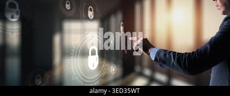 Cyber Security. Gears on a Virtual Screen. Data Protection Technology. Stock Photo
