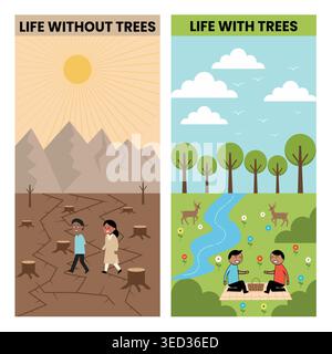 Deforestation Environmental Awareness Life Without Trees Vector Stock Vector