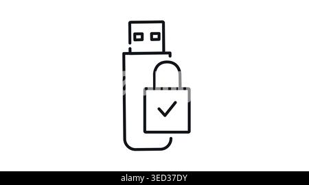 Secure USB flash drive icon: encrypted memory stick with padlock and check mark Stock Vector