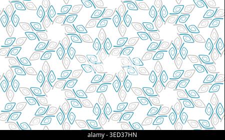 Seamless geometric pattern with rhombuses. Stars snowflakes background. Iterative teal and white spirals curl on white background Stock Vector