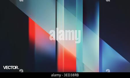 Abstract Light Beams and Glass Panels - Blue Red Teal Gradient Geometric Background Stock Vector