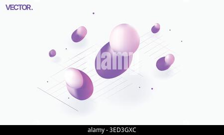 Abstract 3D Purple Blobs on White Minimal Background Futuristic Gradient Shapes Stock Vector