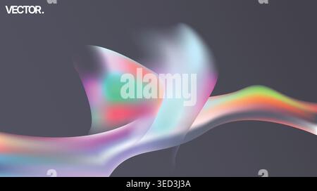Iridescent Flowing Ribbons Abstract Futuristic Gradient Background with Soft Light Motion Stock Vector
