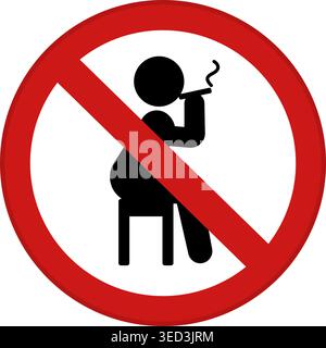 Red Sign No Smoking. Prohibitory Road Sign, Sticker. Man Sitting On Chair Smoking Cigarette. Vector Icon Stock Vector