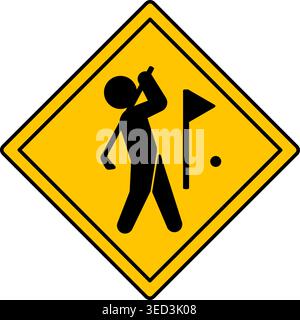 Golfer Zone Yellow Sign. Road Sign, Sticker. Man With Club Playing Golf. Sports Competition. Vector Icon Stock Vector