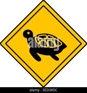 Yellow Sign Tortoise Crossing. Humorous Road Sign, Sticker. Vector Icon Stock Vector