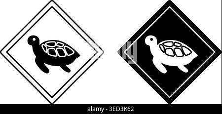 Signs Tortoise Crossing. Humorous Road Sign, Sticker. Black and White Vector Icons Stock Vector