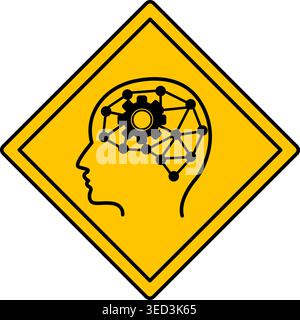Yellow Sign Minds Under Construction. Humorous Road Sign, Sticker. Vector Icon Stock Vector