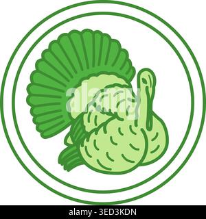 Green Turkey Label. Vector Icon. Turkey Meat Products. Cat's Food Properties. Food Packaging Sticker Stock Vector