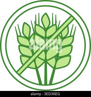 Green Label No Wheat. Vector Icon. Gluten Free Food. Organic, Allergen Free. Cat's Food Properties. Food Packaging Sticker Stock Vector