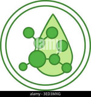 Green Label Acid Molecule. Vector Icon. Sticker For Cosmetic Packaging. Skin Care Concept Stock Vector