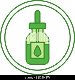 Green Serum Label. Vector Icon. Glass Dropper Bottle With Skin Care. Sticker For Cosmetic Packaging. Skin Care Concept Stock Vector