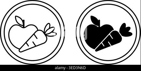 High Fiber Labels. Black and White Vector Icons. Apple and Carrot, Vegetables and Fruits. Cat's Food Properties. Food Packaging Sticker Stock Vector