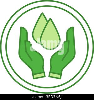 Green Label Moisturizing. Vector Icon. Moisturizer Drops And Human Hands. Sticker For Cosmetics Packaging. Skin Care Concept Stock Vector