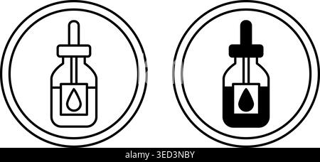 Serum Labels. Black and White Vector Icons. Glass Dropper Bottle With Skin Care. Sticker For Cosmetic Packaging. Skin Care Concept Stock Vector