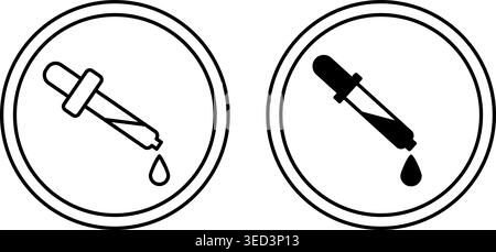 Labels Acid. Black and White Vector Icons. Dropper With Cosmetic Composition. Sticker For Cosmetic Packaging. Skin Care Concept Stock Vector