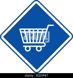 Blue Sign With Shopping Cart. Vector Icon. Road Sign. Blue Diamond with Cart Stock Vector