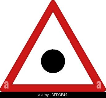 Red Sign Emergency Dangerous Area. Vector Icon. Warning Road Sign. Black Dot in Red Triangle. Accident Hotspot Stock Vector