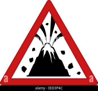 Red Sign Active Volcano Zone. Vector Icon. Prohibitory Road Sign. Danger Volcano Eruption Stock Vector
