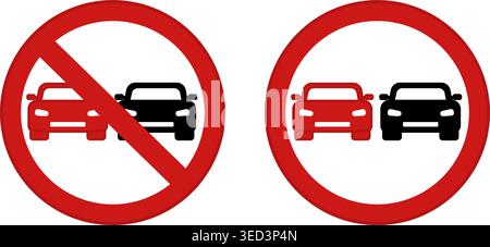 Red Sign Non Overtaking For Cars. Vector Icon. Prohibitory Round Road Sign. Traffic, Vehicle Stock Vector