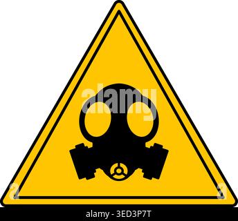 Gas Mask Yellow Sign. Vector Icon. Warning Sign. Chemical Alert. Danger of Toxic Poisonous Substances Stock Vector