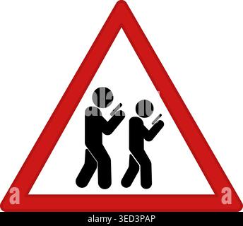 Red Sign Beware of Smartphone Zombie. Vector Icon. Humorous Sign. People Constantly Looking at Mobile Phone Stock Vector