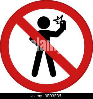 Red Sign No Selfie. Vector Icon. Prohibitory Road Sign. Man Taking Selfie with Mobile Phone Stock Vector
