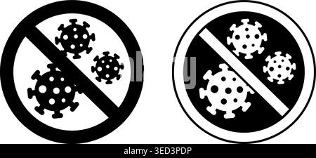 Signs Covid 19. Black and White Vector Icons. Round Sign Danger Coronavirus. Stop Virus Transmission Stock Vector