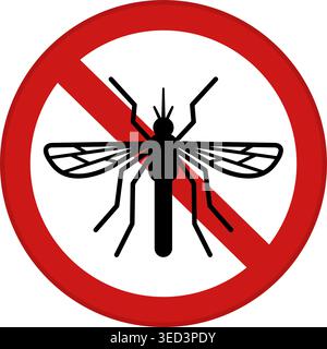 Red Sign No Mosquito. Vector Icon. Prohibitory Sign. Insect Control Stock Vector