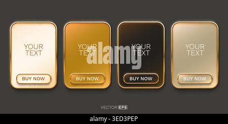 Luxury gold and dark metallic panels with Buy Now buttons. A premium set of call to action elements for your design. Vector illustration. Stock Vector
