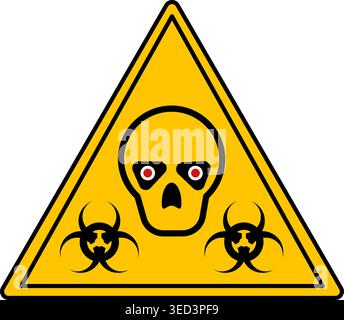 Yellow Sign Zombie Outbreak. Vector Icon. Humorous Road Sign. Skull with Red Eyes. Virus Danger Notice Stock Vector
